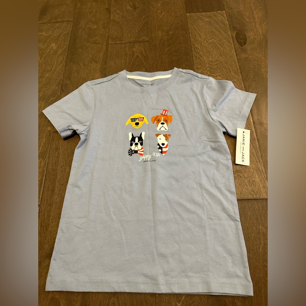 NWT Janie and Jack Boys Size 8 Yappy 4th July Patriotic Dog Tee Shirt